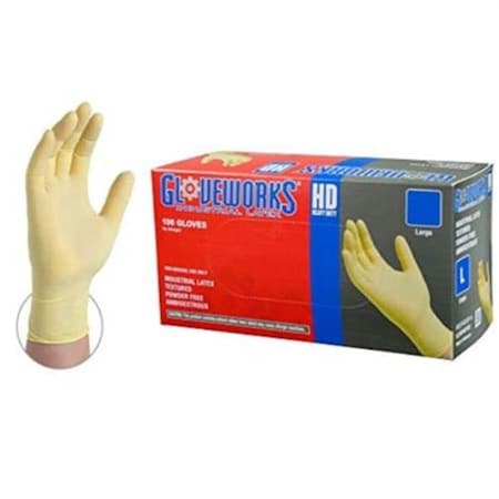 Ammex Disposable Gloves, 6 mil Palm, Latex, Powder-Free, M, Ivory AMXILHD44100